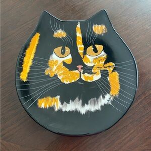 VINTAGE Cats By Nina BLACK COLORFUL CALICO CAT SERVING PLATTER BY NINA LYMAN